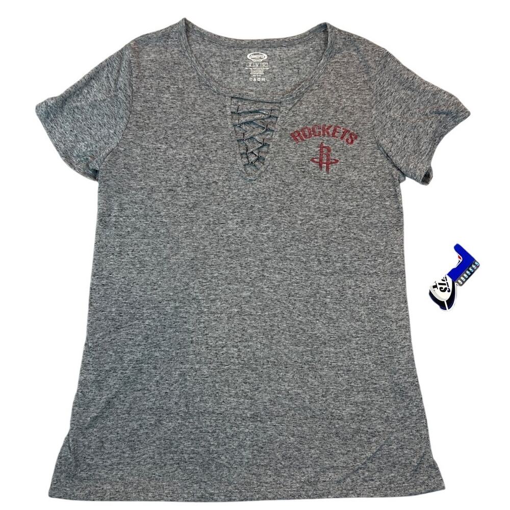 NWT Womens Houston Rockets Lace Up Gray Soft Graphic Tee T-Shirt Top NBA Gift